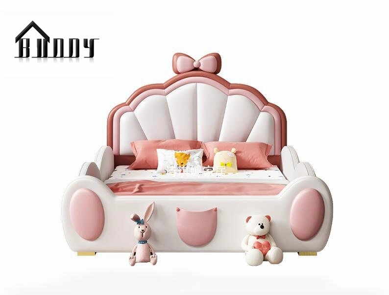 Modern Children&prime;s Solid Wood Leather Bed with 2% Discount