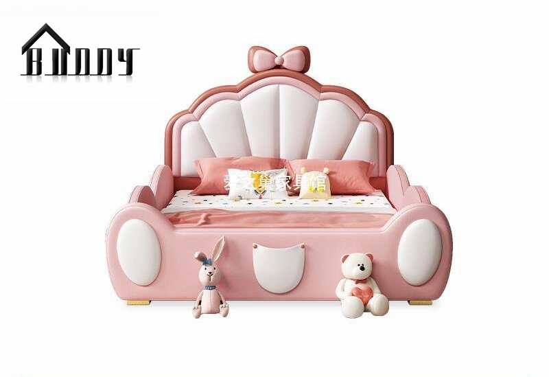 Modern Children&prime;s Solid Wood Leather Bed with 2% Discount