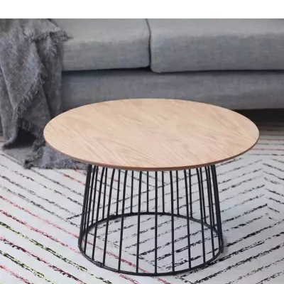Modern Wooden Top Sofa End Coffee Corner Side Table with Metal Frame